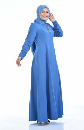 Grosse Grösse Kleid mit Halskette 9013-03 Blau 9013-03