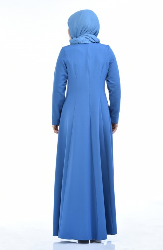 Büyük Beden Kolyeli Elbise 9013-03 Mavi
