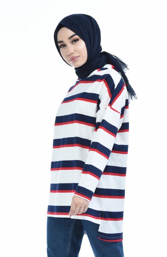 Sweatshirt a Rayures 0701-01 Ecru Bleu Marine 0701-01