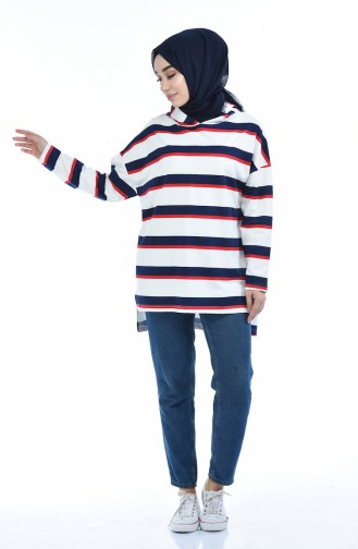 Sweatshirt a Rayures 0701-01 Ecru Bleu Marine 0701-01