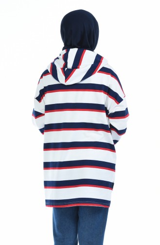 Sweatshirt a Rayures 0701-01 Ecru Bleu Marine 0701-01