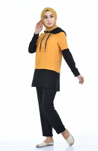 Aerobin Fabric Hooded Tunic Trousers Double Suit 5846-01 Mustard Black 5846-01