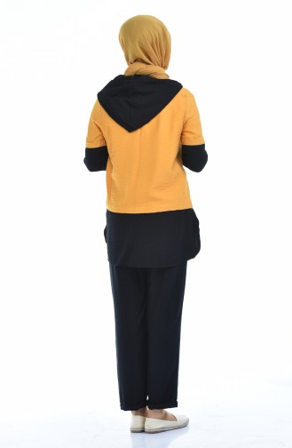 Aerobin Fabric Hooded Tunic Trousers Double Suit 5846-01 Mustard Black 5846-01