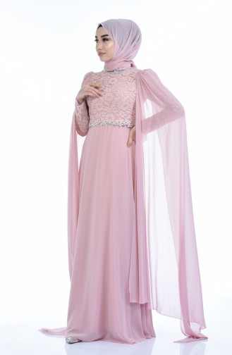 Powder Hijab Evening Dress 5010-01