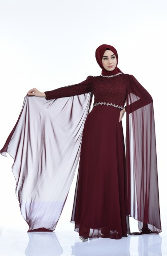 Plum Hijab Evening Dress 5010-02