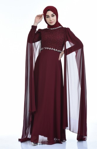 Plum Hijab Evening Dress 5010-02