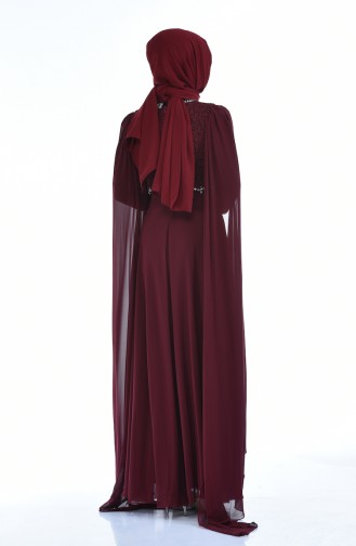 Plum Hijab Evening Dress 5010-02