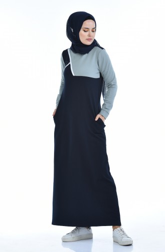 Navy Blue Hijab Dress 9093-03
