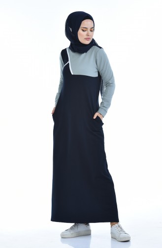 Navy Blue İslamitische Jurk 9093-03