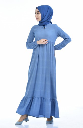 Büzgülü Elbise 1275-01 Mavi