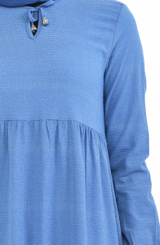 Büzgülü Elbise 1275-01 Mavi