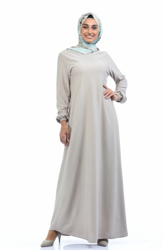 Kolu Lastikli Elbise 4141-11 Bej