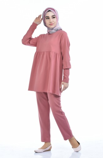 Shirred Tunic Trousers Double Suit 3043-02 Dried Rose 3043-02