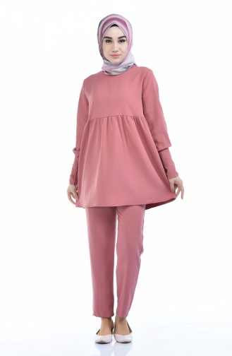 Shirred Tunic Trousers Double Suit 3043-02 Dried Rose 3043-02