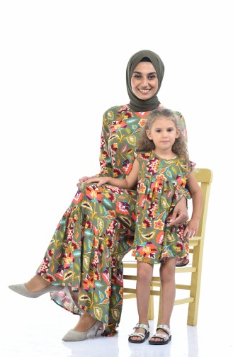 Combinaison Maman Fille Robe Viscose a Motifs 1015-01 Khaki 1015-01