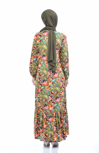 Desenli Viskon Anne Kız Kombin Elbise 1015-01 Haki