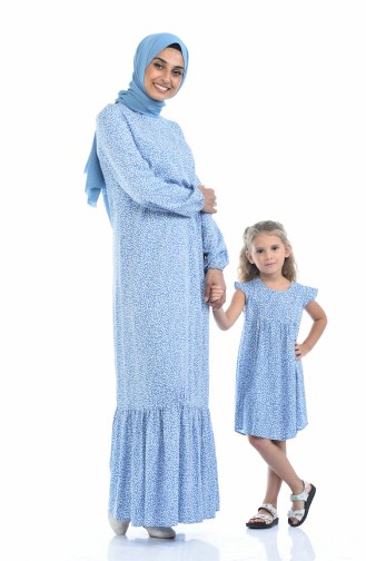 Saks-Blau Hijab Kleider 1016-01