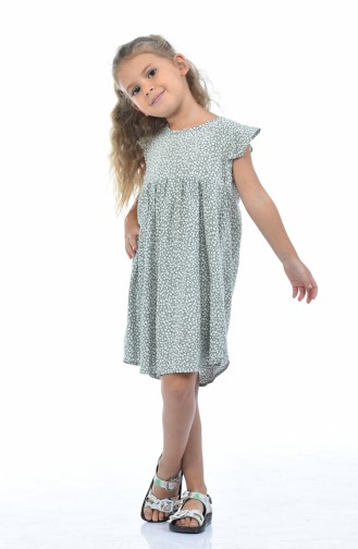 Viscose Floral Patterned Kids Dress 1020-01 Khaki 1020-01