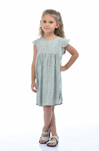 Viscose Floral Patterned Kids Dress 1020-01 Khaki 1020-01