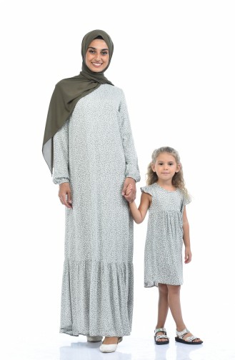 Robe Viscose a Motifs Pour Enfant 1020-01 Vert Khaki 1020-01