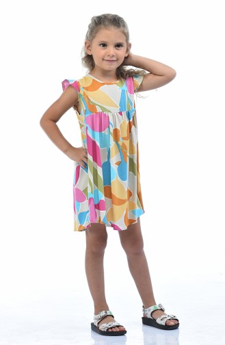 Robe Viscose a Motifs Pour Enfant 1022-01 Beige Moutarde 1022-01