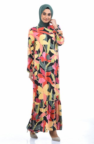 Combinaison Maman Fille Robe Viscose a Motifs 1025-01 Noir Vert 1025-01