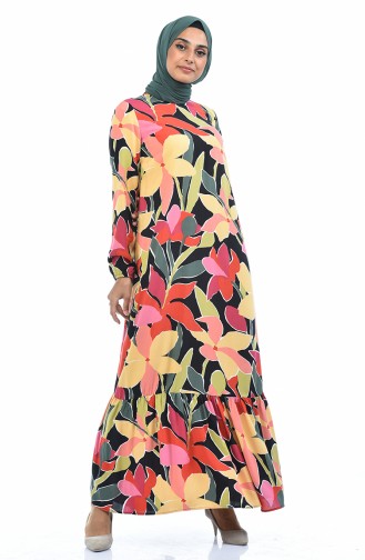 Combinaison Maman Fille Robe Viscose a Motifs 1025-01 Noir Vert 1025-01