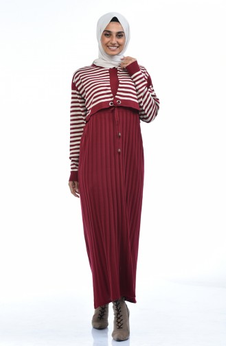 Trikot Gestreiftes Kleid  8028-05 Weinrot 8028-05