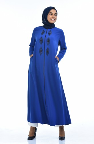 Abaya a Fermeture 0084-04 Bleu Roi 0084-04