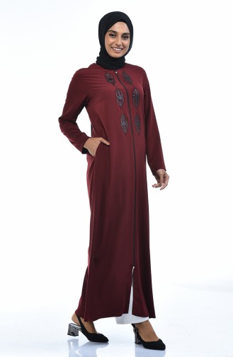 Abaya a Fermeture 0084-05 Bordeaux Foncé 0084-05