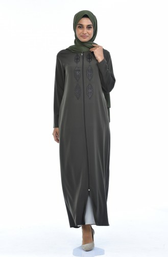 Abaya a Fermeture 0084-06 Vert Khaki 0084-06
