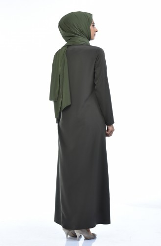 Steiniges Abaya mit Reissverschluss 0084-06 Khaki Grün 0084-06