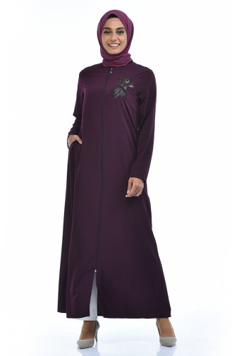 Blumenapplikation Abaya mit Reissverschluss 0085-02 Lila 0085-02