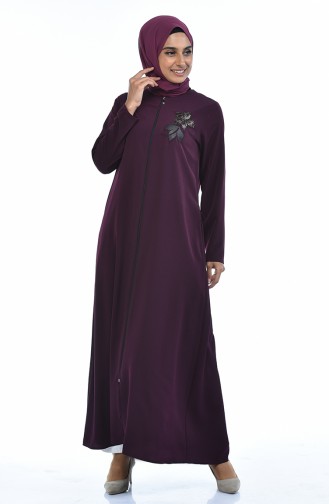 Blumenapplikation Abaya mit Reissverschluss 0085-02 Lila 0085-02