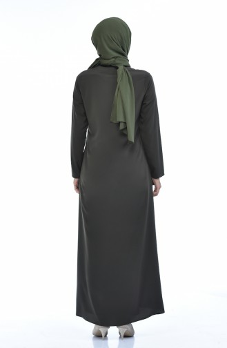 Blumenapplikation Abaya mit Reissverschluss 0085-03 Khaki 0085-03