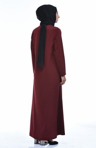 Blumenapplikation Abaya mit Reissverschluss 0085-04 Dunkel Weinrot 0085-04