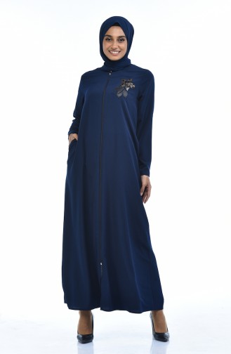 Blumenapplikation Abaya mit Reissverschluss 0085-05 Dunkelblau 0085-05