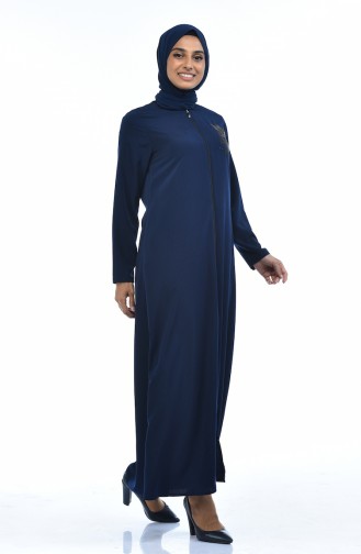 Blumenapplikation Abaya mit Reissverschluss 0085-05 Dunkelblau 0085-05