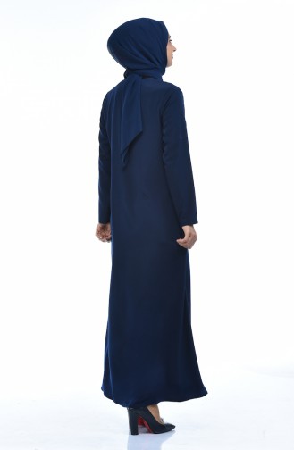 Blumenapplikation Abaya mit Reissverschluss 0085-05 Dunkelblau 0085-05