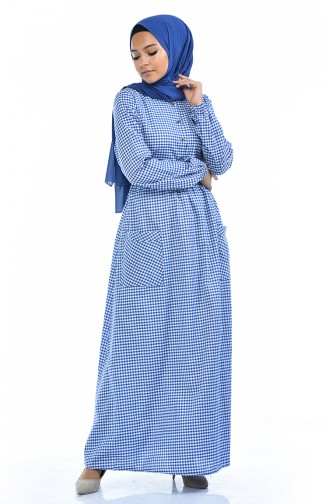 Düğmeli Elbise 1284-03 Mavi