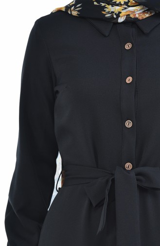 Boydan Düğmeli Büzgülü Elbise 5034-08 Siyah