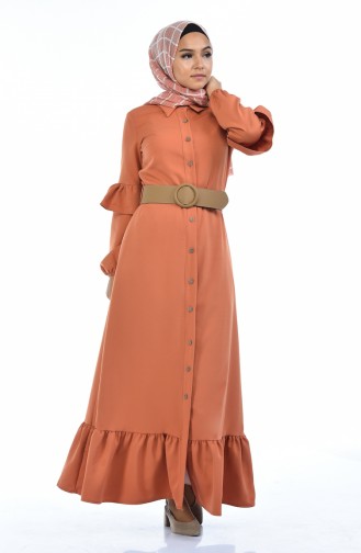 Gerafftes Kleid mit Gürtel 5035-05 Orange 5035-05