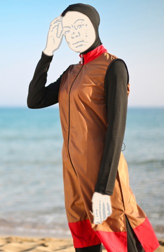 Patchwork Hijab Badeanzug  19106-01 Senf Schwarz 19106-01