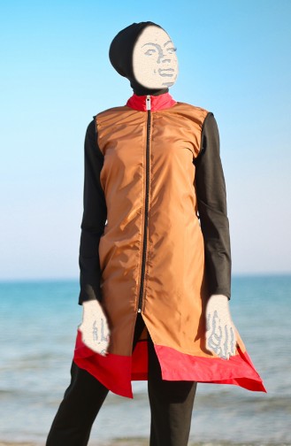  Patchwork Hijab Badeanzug  19106-01 Senf Schwarz 19106-01