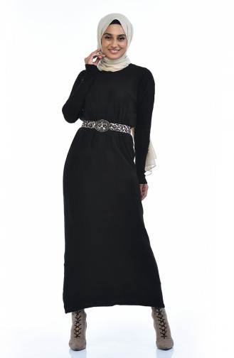 Triko Yarasa Kol Elbise 8010-03 Siyah