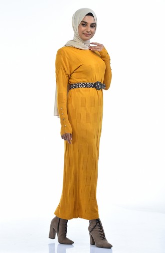 Triko Yarasa Kol Elbise 8010-07 Hardal