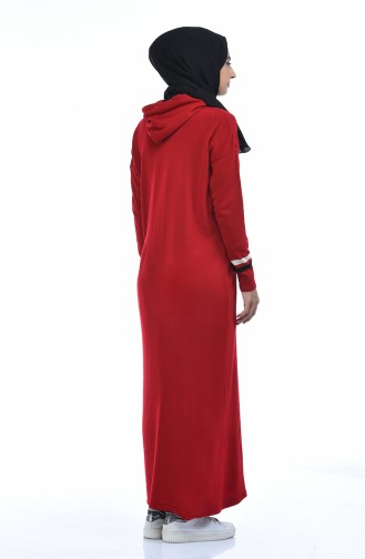 Triko Kapüşonlu Elbise 8030-10 Kırmızı