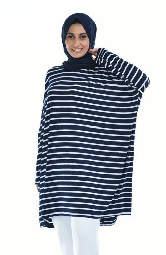 Çizgili Penye Tunik 07231-06 Lacivert