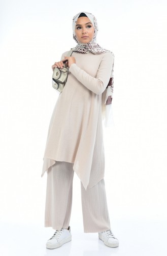 Ensemble Deux Pieces Tunique Pantalon Tricot 2209-04 Beige 2209-04