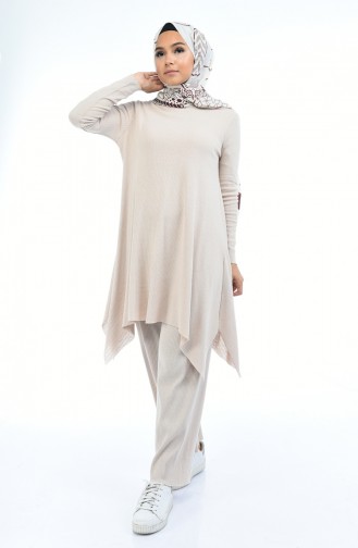 Ensemble Deux Pieces Tunique Pantalon Tricot 2209-04 Beige 2209-04